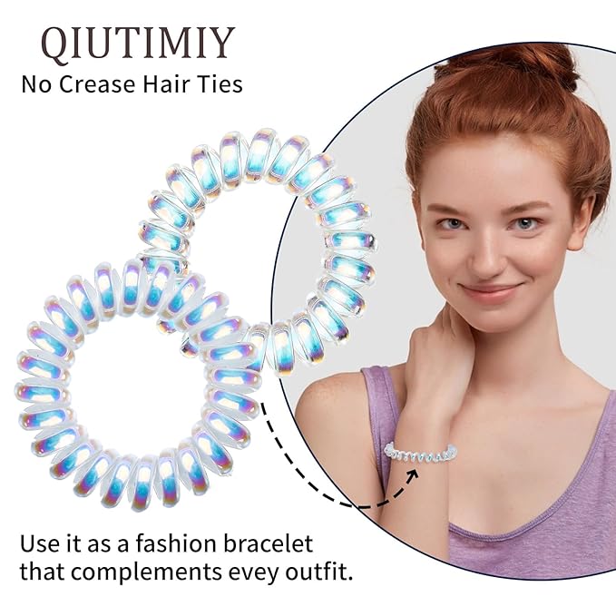 16Pcs Spiral Hair Ties, (Laser&Clear White) Hair Elastic Coils for Women and Girls, Waterproof Phone Cord Hair Scrunchies Accessories Bands for Ponytails and Updos