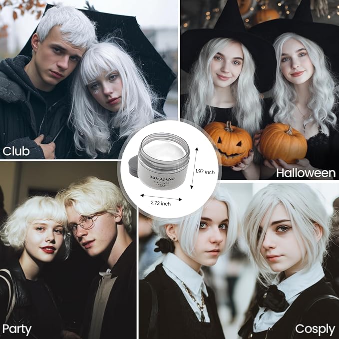 White Temporary Hair Color Wax - SOVONCARE Washable Hair Dye for Men & Women, All-Day Hold Disposable Hair Styling Clays for Party, Cosplay & Daily 4.23 oz