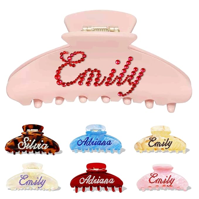 Personalized Colorful Name Hair Claw Clips for Women,Custom Hair Clips with Diamond,Cute Hair Accessories 4",Handmade Rhinestones Hair Clamp Gifts for Mom,Bride,Wife,Bridesmaid（Baby Pink）