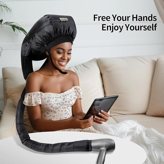 Hooded Hair Dryer Bonnet,Upgraded Dual-Tubes Even Heat Blow,Hands Free Drying for Thick or Curly Hair, Deep Conditioning at Home,Portable&Universal Diffuser Attachment Cap(Size L)