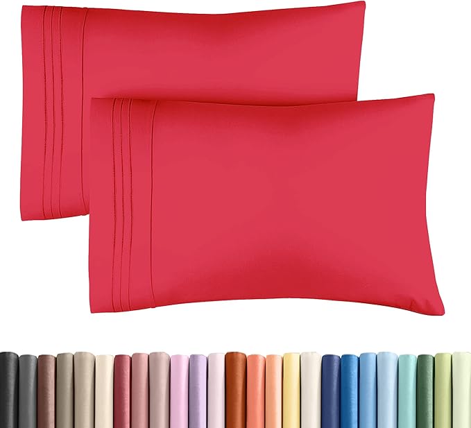 King Pillow Cases Set of 2 - Ultra Soft Hotel Quality Pillowcase Covers - Comfy, Cooling & Wrinkle Free - Shrinkage, Stain and Fade Resistant - Machine Washable Pillow Protectors - 2 Piece Set - Red