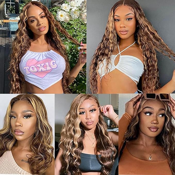 28 30 32 Inch Blonde Bundles Human Hair Highlight Deep Wave Bundle 2 Tone Brown Mixed With Blonde Bundles Niegmeag Brazilian Virgin Remy Hair Extensions 300g