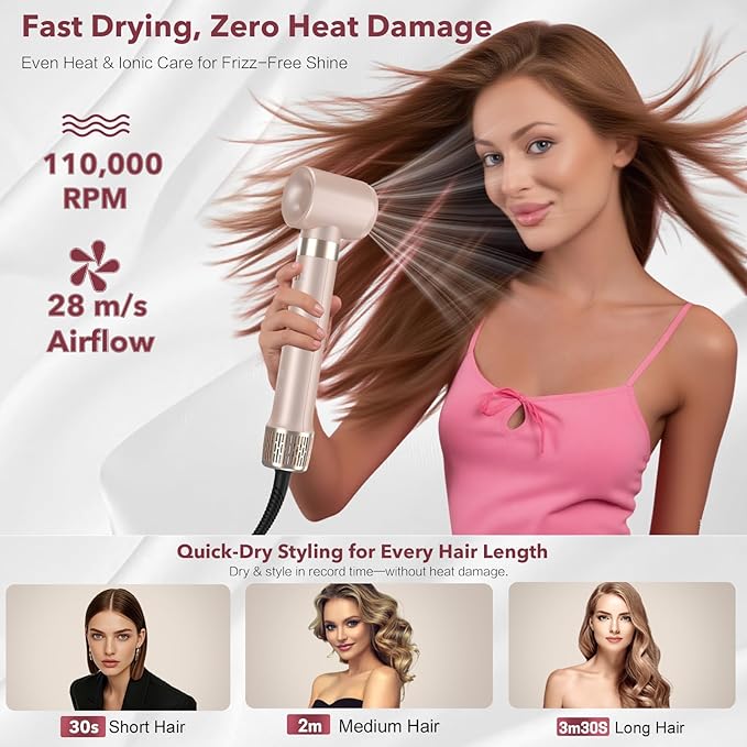 Dual Voltage StyleVibe 6-in-1 Air Styler, Hair Dryer & Blow Dryer Brush with Travel Case - Auto Wrap Curls (L/R), Fast Drying, Thermal Brush for Blowouts & Frizz-Free Volume, No Heat Damage