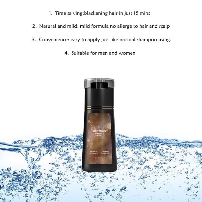 Hair Dye Shampoo, Natural Hair Color Shampoo for Gray and White Coverage, Suitable for Women & Men 200ml (Light Brown)