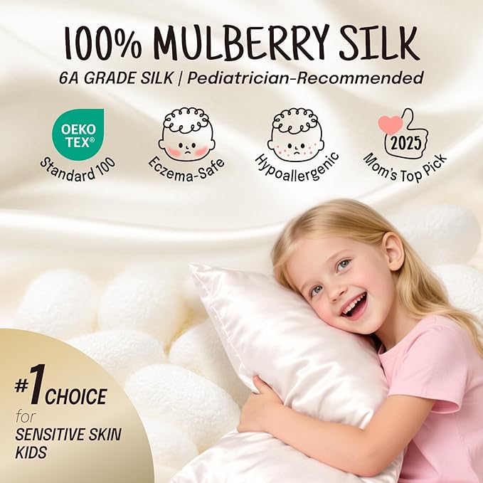 OLESILK 100% Mulberry Silk Toddler Pillowcase for Hair and Skin, Both Sides 19 Momme Pure Natural Silk Travel Pillow Cases with Hidden Zipper, 13"x 18", Violet