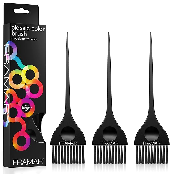 FRAMAR Black Hair Color Brush Set - Hair Coloring Brush for Hair Dye, Color Brushes for Hair Salon, Tint Brush for Dyeing Hair, Tint Brushes, Brochas Para Tinte De Cabello - 3 Pack Matte