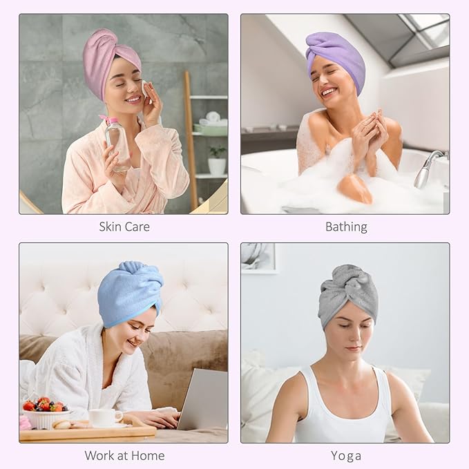 Microfiber Hair Towel Hair Wrap: 2 Pack 10X26 Hair Dryer Towels for Women Absorbent Turban Twist Hair Drying Shower Cap Curly Hair Products for Hair Care Hair Accessories (01 5-Pcs Multicolor)