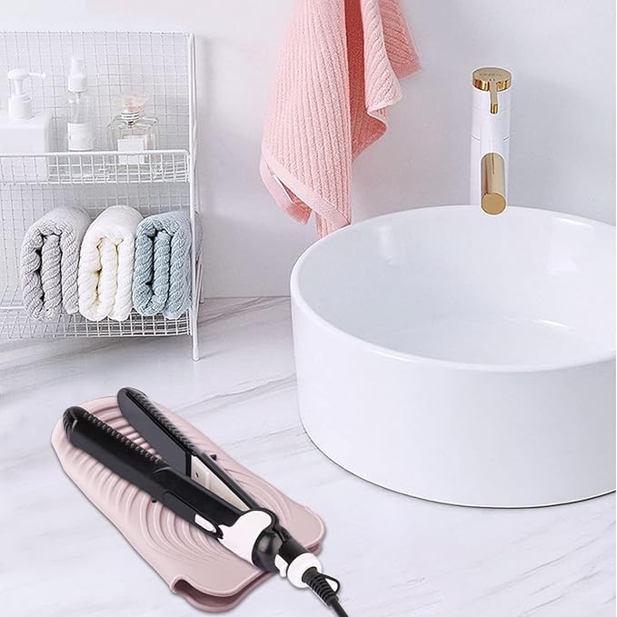 Heat Resistant Silicone Mat Pouch for Hair Styling Tools, Curling and Flat Irons Non-Slip Travel Cover, Small Portable Straightener Pad for Curler Wands Storage, Hot Waver (Pink)
