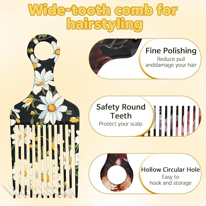 2 Pcs Afro Pick Comb for Natural Curly Hair,Portable Styling Hair Pick for Travel,Anti-Static,Cute Afro Comb for Women Men and Girls(Brown-T13)