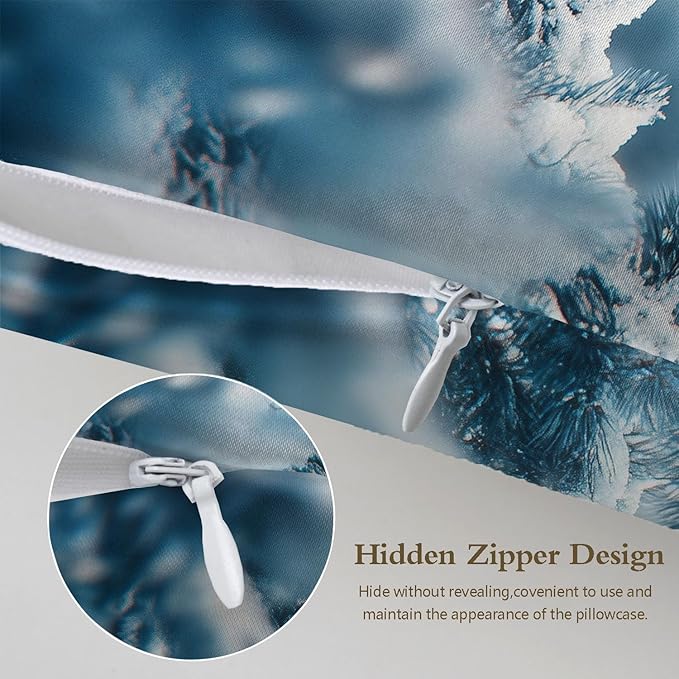 Silk Pillowcase for Hair and Skin Winter Snowy Forest and Deer Satin Pillowcase Standard Size with Zipper Silky Soft Cooling Satin Pillowcase Sleeping for Women 20"x26"