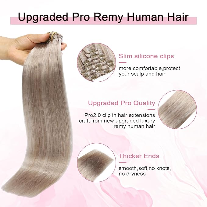 Pro2.0 Remy Real Human Hair Extensions Clip ins 120g Thick 7pcs Color #18p1000 Ash Blonde with Bleach Blonde Remy Clip in Hair Extensions Real Human Hair 16inch Double Weft（#18P1000-16inch）