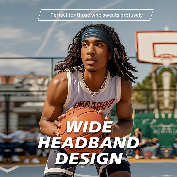 Wide Headbands for Men, Men’s Headbands for Long Hair, Head Bands for Men for Workout, Running, Baseball, Football, Tennis, Basketball, Softball, 8 Pieces