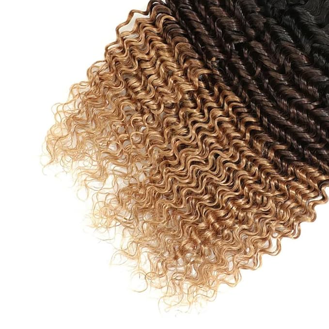 Ombre Bundles Human Hair Blonde Deep Wave Bundles 18 20 22 Inch Niegmeag Virgin Remy Hair Extensions Double Weft 3 Tone Brown and Honey Blonde Bundle