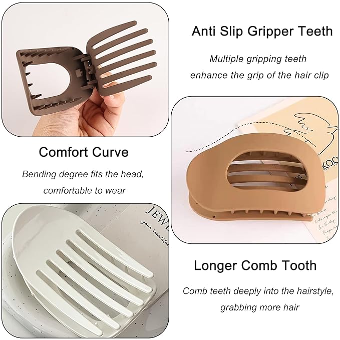 6PCS Flat Hair Clips for Women Round Duckbill Hair Claw Clips for Thick Thin Hair Fashion French Hair Clip Claw