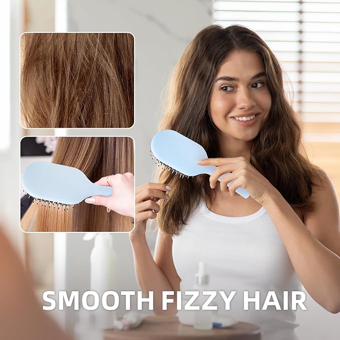 Boar Bristles Hair Brush for Women and Men, Detangling Hair Brush for Smoothing Massage Add Shine, Nylon&Boar Bristles Detangler brush for Hair Healthy (Medium-Blue)