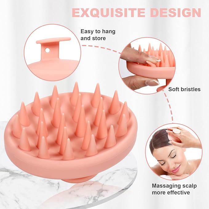 Silicone Scalp Massager, Scalp Scrubber for Hair Growth with Soft Bristles, Scalp Exfoliator Brush Dandruff Removal Shampoo Brush for Wet Dry Scalp Care (Pale Pink)
