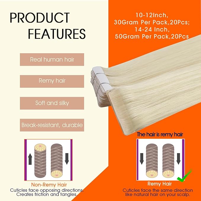 Full Shine Injection Tape in Hair Extensions Human Hair Color 60 Blonde Machine Remy Tape in Extensions Intact Seamless Skin Weft Invisible for Women Add Volume Natural 14Inch 40Gram