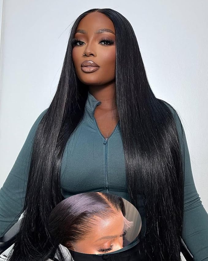 9x6 SKINLIKE Real HD Lace Closure Wig, Straight 180% Density 0.10mm Ultra-thin Swiss Lace Pre-plucked Bleached Small Knots With Baby Hair Natural Black Human Hair Wigs 24 Inch