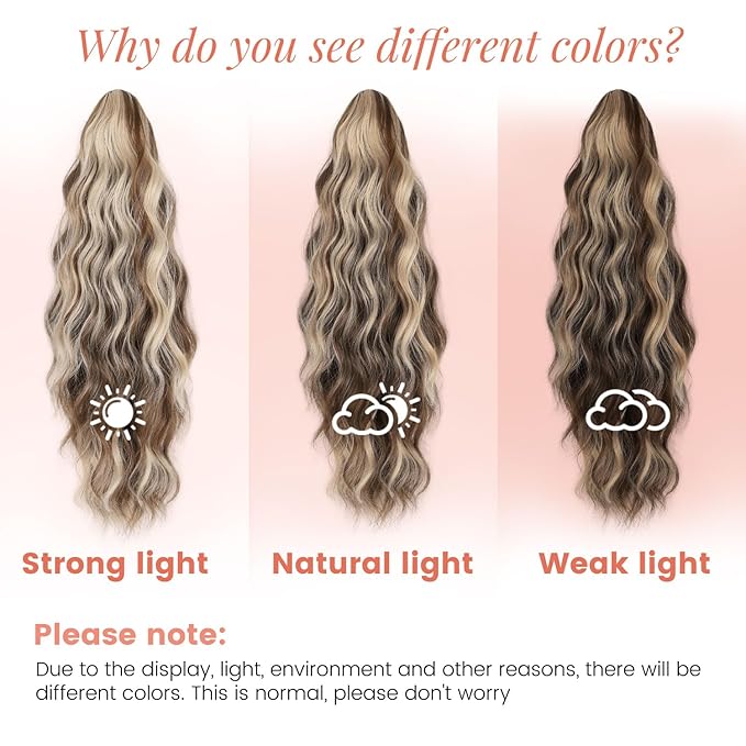 18 Inch Ponytail Extension for Women Claw Ponytail Extension Wavy in Fake Pony Tails Fake Hair Fluffy Natural Synthetic Hairpiece for Daily Use (Chestnut Brown Mixed Ash Blonde)