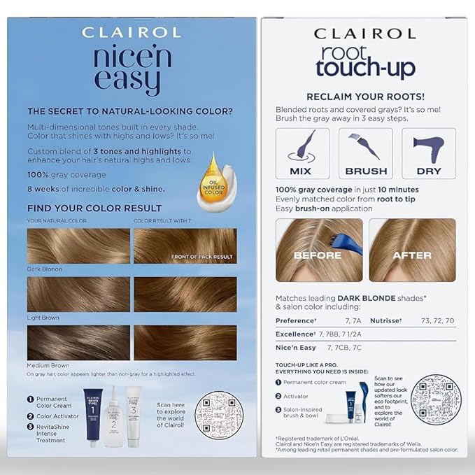 Clairol Nice'n Easy 7 Dark Blonde Permanent Hair Dye & Root Touch-Up Multi-Pack Bundle
