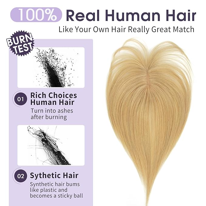 Real Human Hair Topper with Bangs Covers Thinning Crown, Receding Hairline Clip-In Hair Topper for Thinning Hair, 10Inch #27