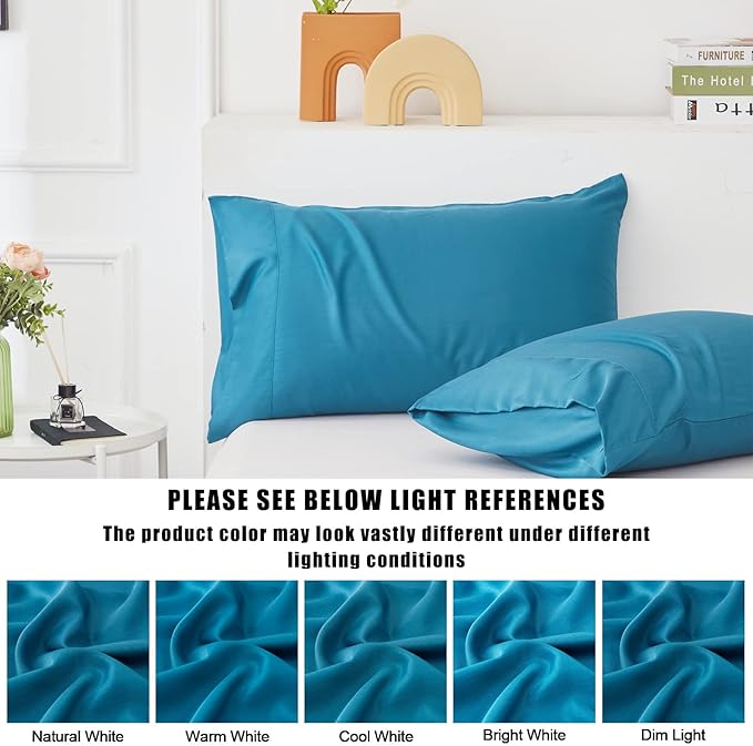 Pillow Cases Standard Size 2 Pack, Bamboo Rayon Cooling Pillowcases with Envelope Closure, Cool Breathable Pillow Case for Hot Sleepers & Night Sweats, 20x26 inches, Blue