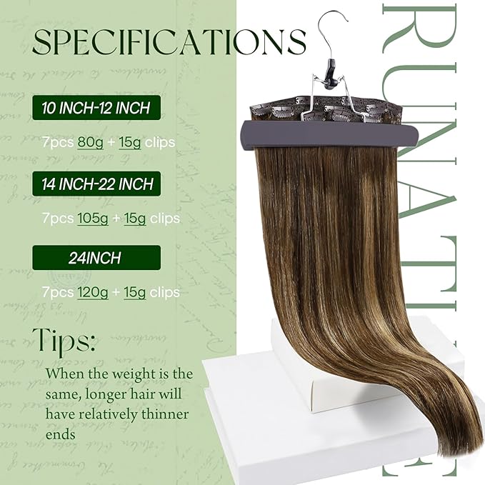 RUNATURE Balayage Clip in Hair Extensions Real Human Hair, Long Hair Extensions Clip Ins, Human Hair Clip in Extensions 24 Inch, Remy Natural Hair Tangle Free, 135g 7pcs #4/27/4 Brown Root to Blonde