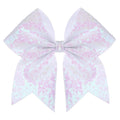 Large Glitter Cheer Bows Clips, Jumbo Big 7 Inch Cheerleading Sequin Hair Bow Hair Accessories for Teens Girls Football Sports Cheerleader Outfit Uniform (White)