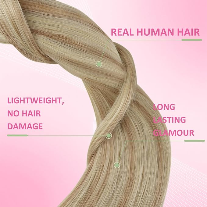 YoungSee Human Hair Tape in Extensions Blonde Highlight Tape Hair Extensions Light Blonde Highlights Strawberry Hair Extension Real Human Hair Tapes Invisible 16In 20pcs 50g Straight Hair