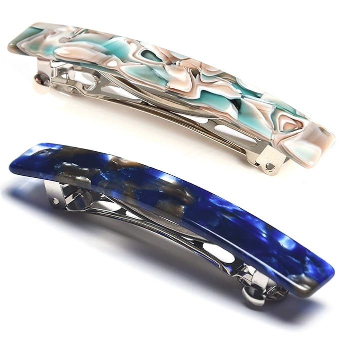 2PCS French Design Hair Barrette Tortoise Shell Celluloid Rectangle Hair Clips for Women