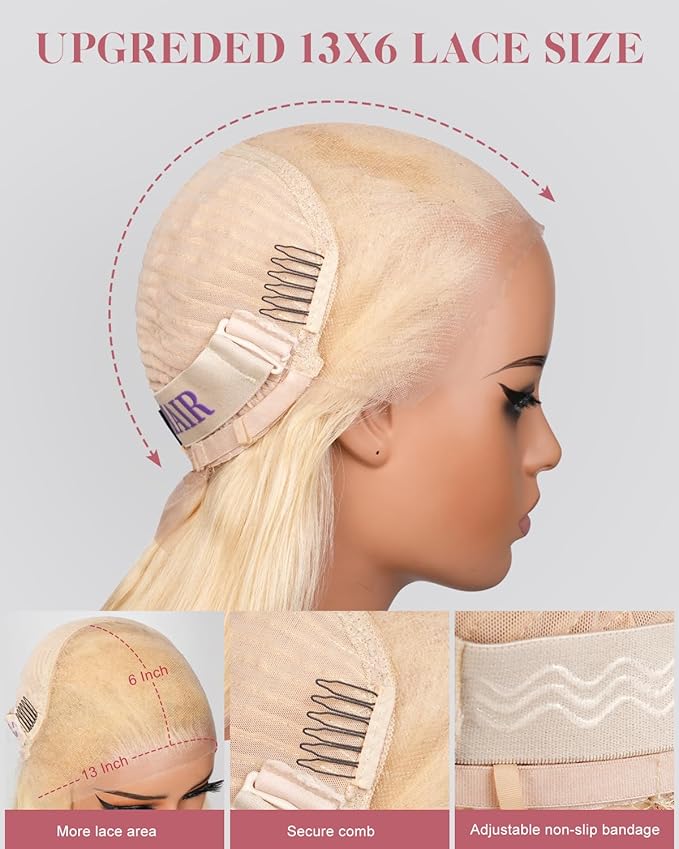 Alididi 613 13x6 Lace Front Wig Human Hair 30 Inch 180 Density Blonde Wig Human Hair Straight 100% Real Human Hair True Length Random Dyeing No Tangle No Shedding No synthetics Triple Lifespan 3x