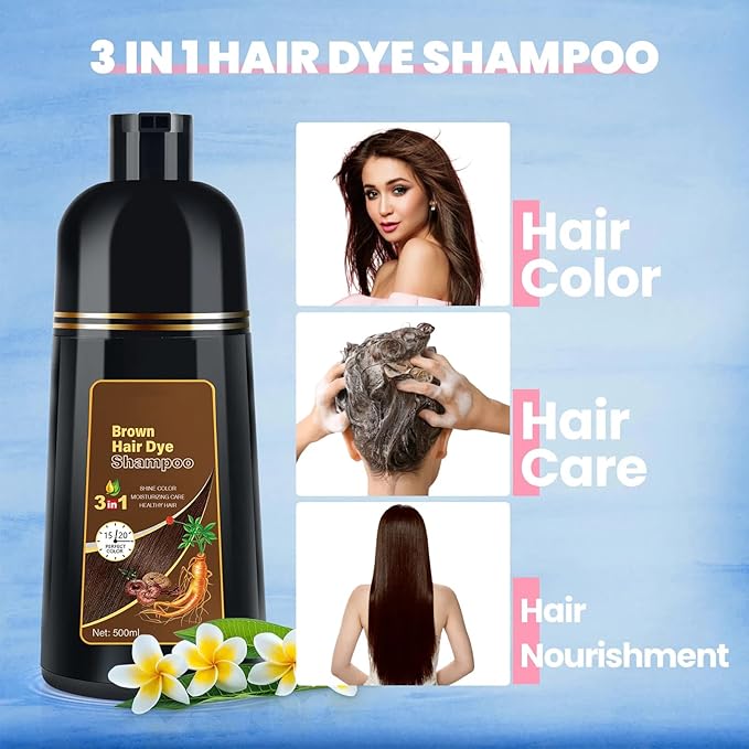 Hair Color Shampoo, Brown Hair Dye Shampoo 3 in 1 for Women&Men Herbal Ingredients Hair Dye in Minutes/Semi-Permanent/(16.9 FL OZ)