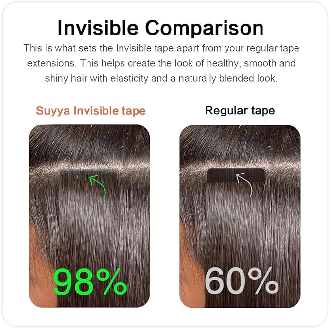 SUYYA Invisible Tape in Hair Extensions Human Hair Seamless Injected Hand-Tied Pro Quality Virgin Human Hair Tape Ins Ash Blonde Highlighted Bleach Blonde 20PCS 40G/Pack Straight(16 inch #P18/613)