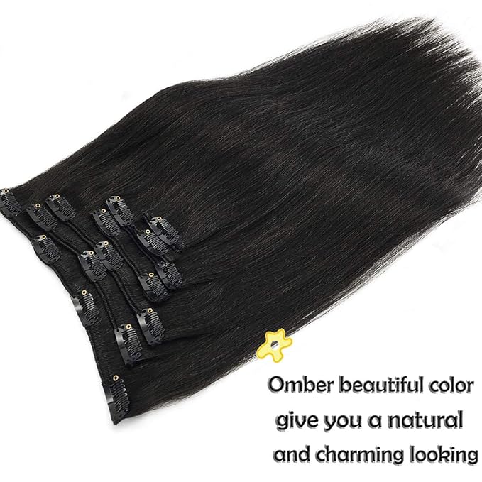 GOO GOO Clip in Hair Extensions Real Human Hair, Remy Human Hair Extensions Clip ins for Women, Natural Human Hair, 26inch 135g 7Pcs, 1B Natural black