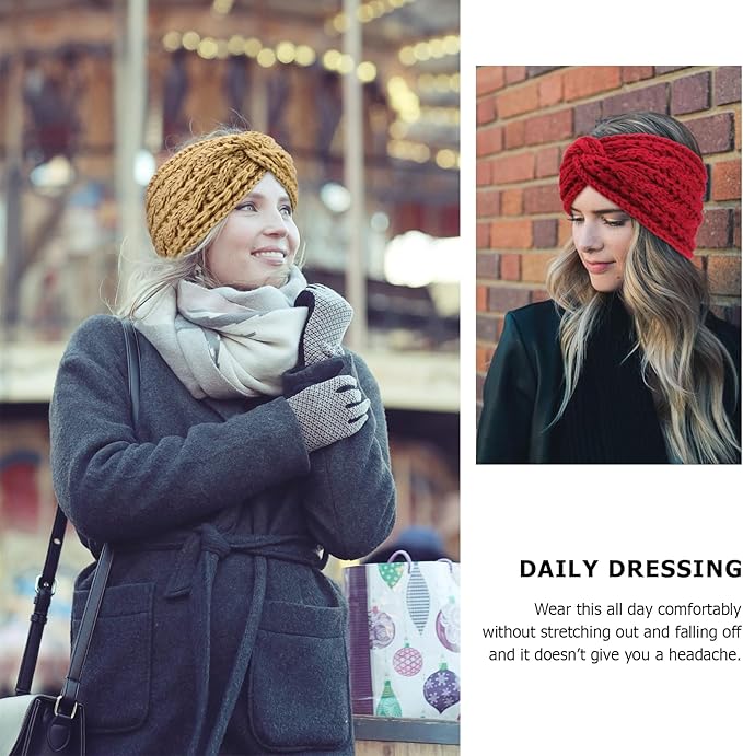 DRESHOW Knit Crochet Headband for Women Ear Warmer Soft Turban Stretch Warmer Headbands Winter Fashion Head Wrap