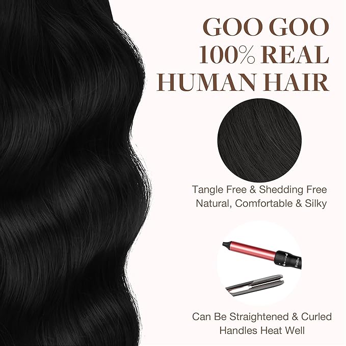 GOO GOO Tape in Hair Extensions Human Hair, 1 Jet black, 22inch 30g 10pcs, Skin Weft Seamless Invisible, Silky Straight with Thick Ends, Remy Human Hair