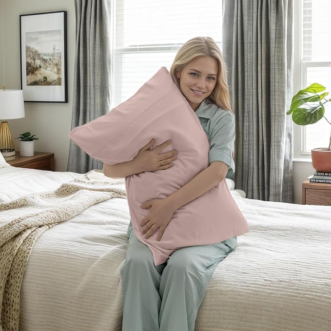 TELUS Pillow Cases King Size 2 Pack, Bamboo Rayon & Lyocell Pillowcase with Envelope Closure, Cooling Breathable Pillow Cover for Hot Sleeper & Night Sweats, 20x40 inch, Light Pink