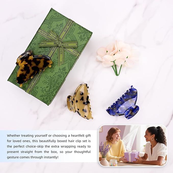 3 Pack Women's Hair Clips Set - Vintage Tortoise & Leopard Print Non-Slip Claw Clips, Celluloid Jaw Clamps for Medium Hair Hair Accessories Gift for Women