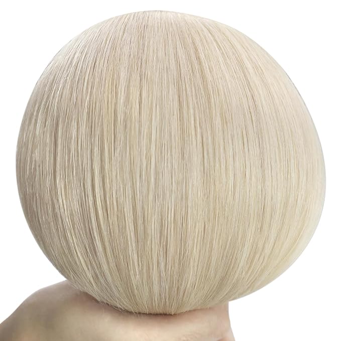 YoungSee 100G Weft Hair Extensions Platinum Blonde Human Hair Extensions Sew in Blonde Hair Weft Extensions Short Straight Hair 14inch