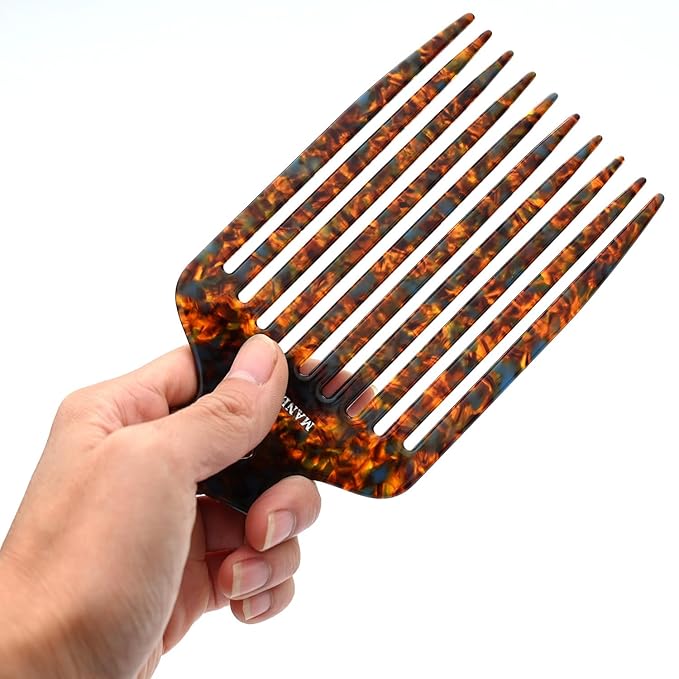 15N Professional Afro Hair Pick for Ultimate Curl Definition, Ideal for Men, Women, and Kids, Cellulose Acetate Long Tooth comb 6.3 inch(16cm) (Tortoise, 1 PACK)