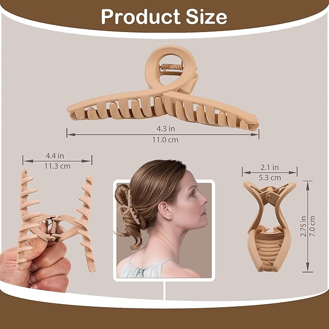 Big Hair Claw Clips 4-Pack 4.3" Non-Slip Hair for Women and Girls with Long, Thick Hair Jelly & Matte Clips (Oval-C 4pcs 4.3")