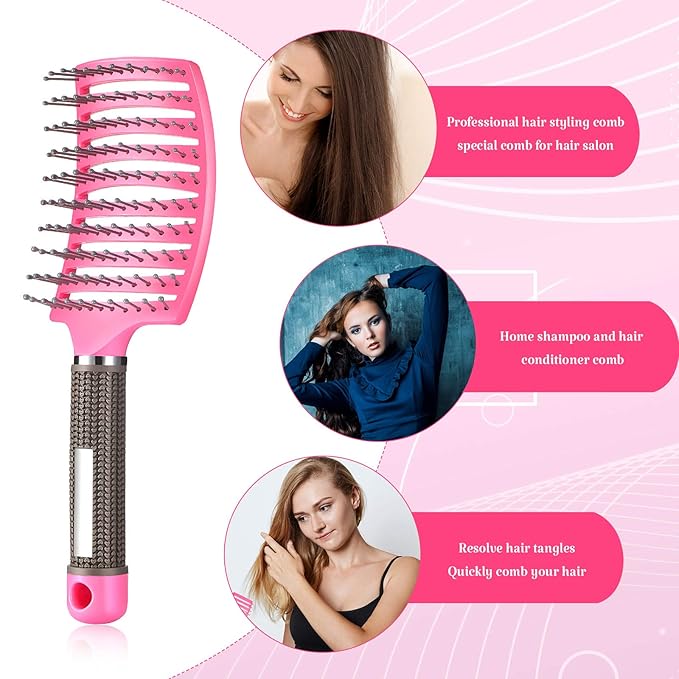 Patelai 4 Pcs Hair Brush, Detangler Curved Vented Brushes for Women Men, Curved Vented Wet Dry Styling Brushes for Curly Long Thick Thin Tangled Hair, Blow Drying Brush, 4 Color