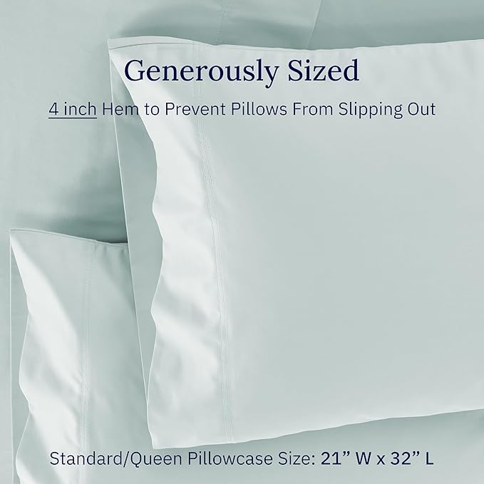 CALIFORNIA DESIGN DEN Luxuriously Soft Hotel Quality 600 Thread Count, 100% Cotton Set of 2 Cases, Crisp & Cool Standard Pillows Cases Set of 2 Fits Standard & Queen Pillows (Seafoam)