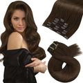 Moresoo Human Hair Clip in Extensions Medium Brown Double Weft Clip in Hair Extensions Human Hair Brown Remy Clip Hair Extensions Real Human Hair Full Head 7pcs/120g 22 Inch