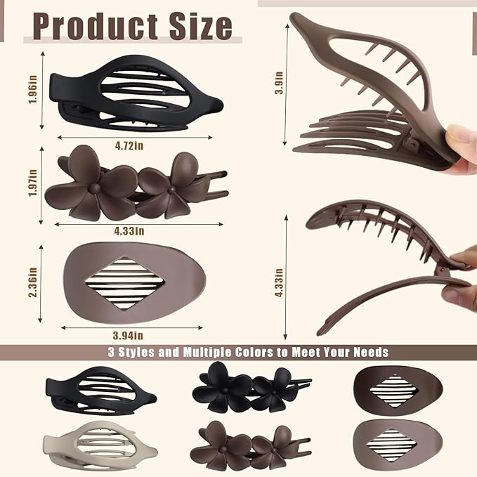 Matte Flat Hair Clips for Women, 3 Styles Non-slip Flat Claw Clips for Thick or Thin Hair, for Curly Straight Duckbills Flat Hairs Clips For Women & Girls