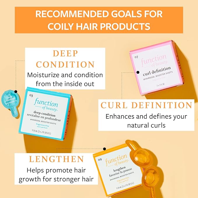 Function of Beauty Coily Hair Set with Shampoo, Conditioner & Add-In Booster Treatment - Curl Definition, Lengthen & Deep Condition Booster Shot to Enhance Shampoo, Conditioners & Hair Care Products