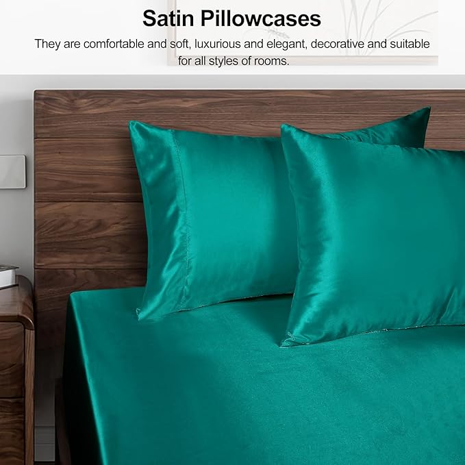Lirex Satin Pillowcase for Hair and Skin, Super Soft and Cooling Similar to Silk, 2 Pack Queen Size 20"X 30" Pillow Cases with Envelope Closure, Gifts for Women Men, Aquamarine