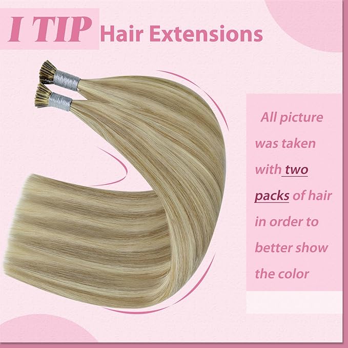 YoungSee I Tip Extensions Brown Highlight Itip Human Hair Extensions Light Brown Highlights Blonde I Tip Hair Extensions Human Hair 14 Inch 80s 50g I-Tips Extension Real Human Hair For Short Hair