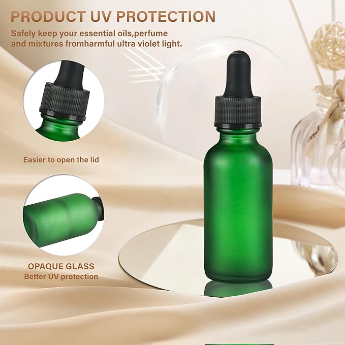12 Pcs, 1oz Dropper Bottle, Green Glass Eye Dropper Bottle, Tincture Bottles with Dropper, Pretty Finish, Leak-Proof Design, Stronger Suction for All Kinds of Mixed Liquids