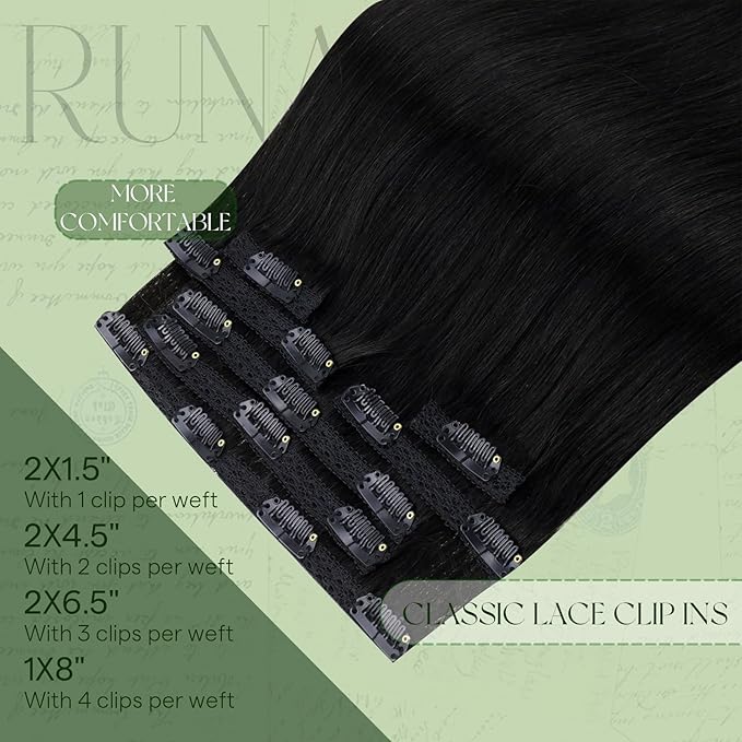 RUNATURE Black Clip in Hair Extensions Human Hair, 22 Inch Long Hair Extensions Clip Ins, Brazilian Natural Hair, Full Head, Can be Styled, Tangle-free Soft Remy Hair, 120g 7pcs #1B Off Black
